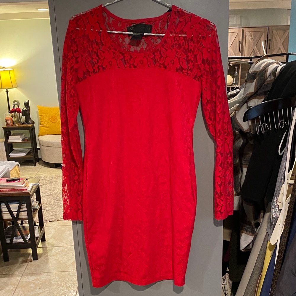 Kardashian Kollection Vibrant Red Long Sleeve Dress
